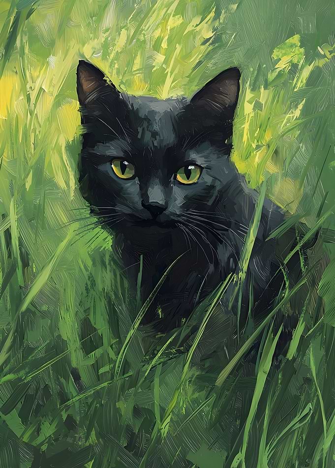 Black Cat in Green Grass