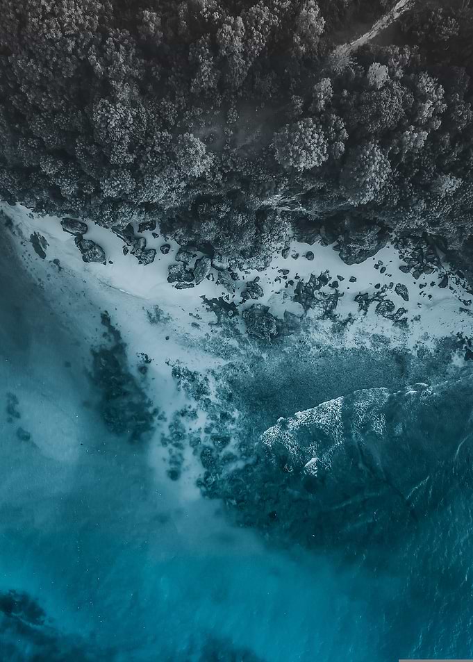 Aerial view of coast with turquoise water