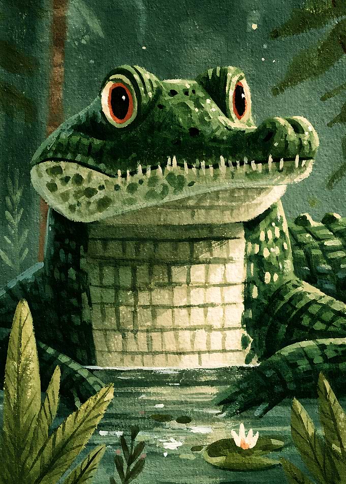 Stylized Green Alligator in Swamp