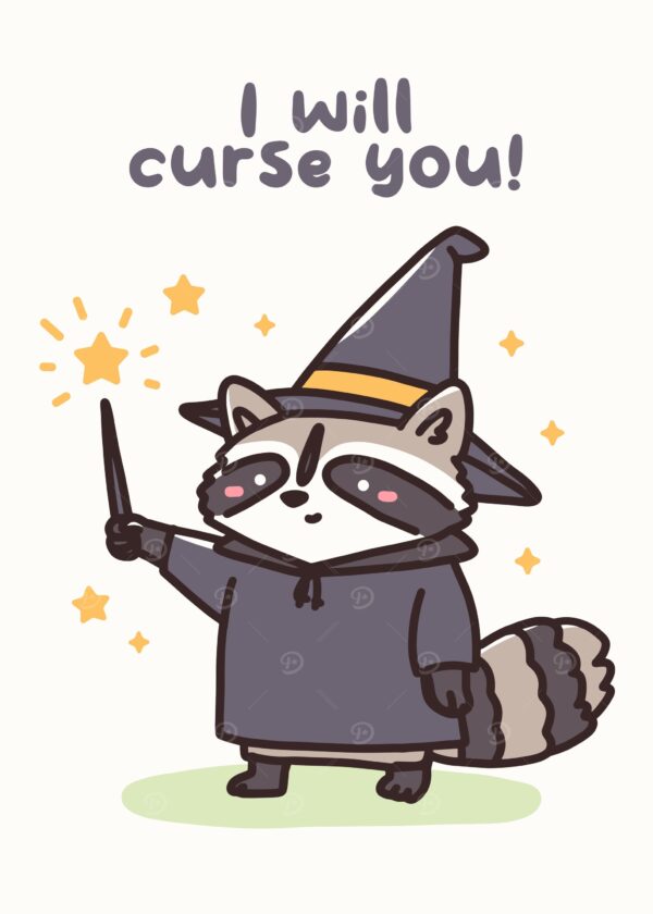 Cartoon Raccoon Wizard with Magic Wand