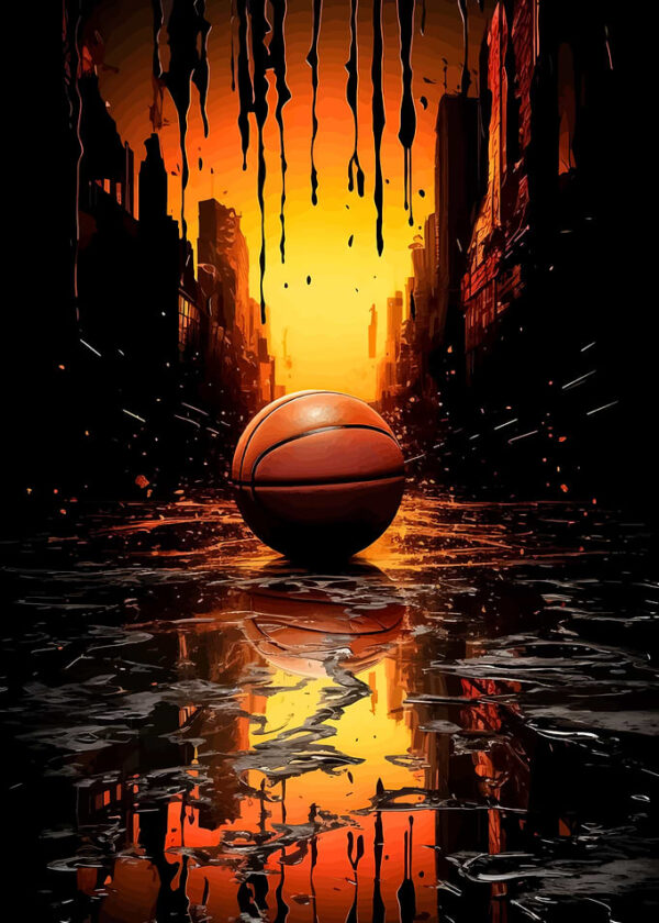 Basketball in Urban Setting with Reflections