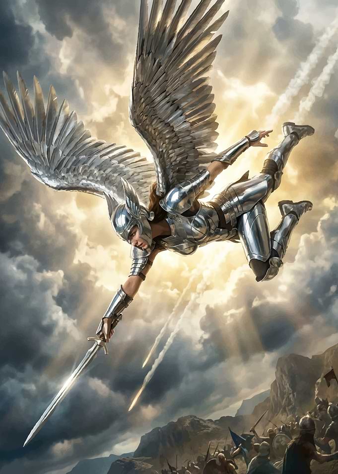 Winged Warrior Descends into Battle