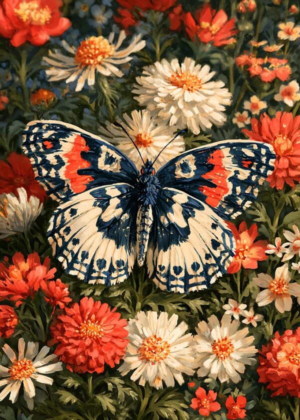 Butterfly Resting on Vibrant Flowers