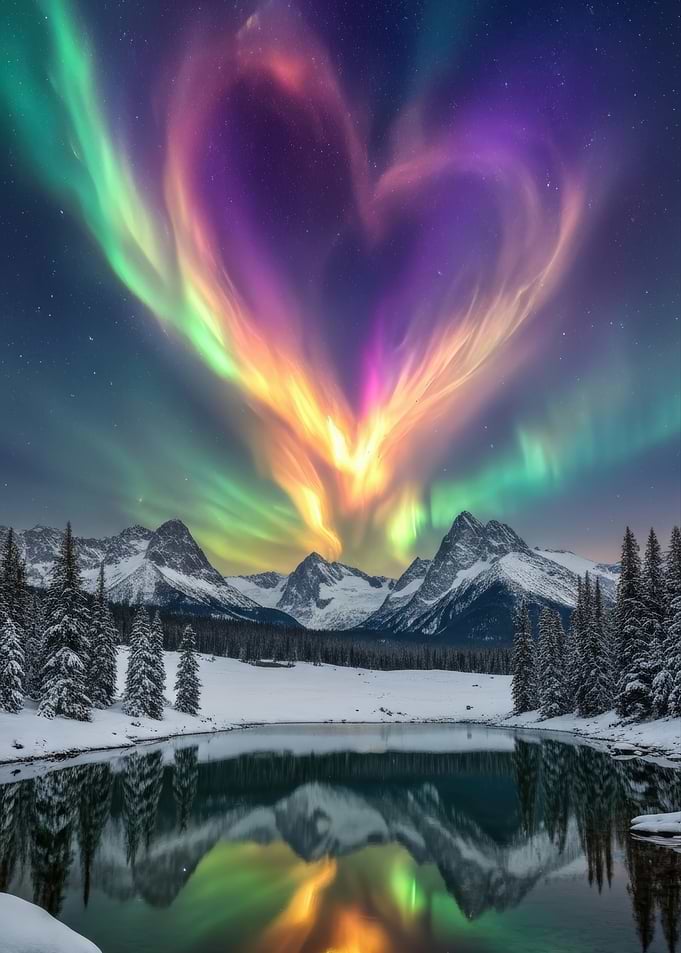 Aurora Borealis Over Snowy Mountains