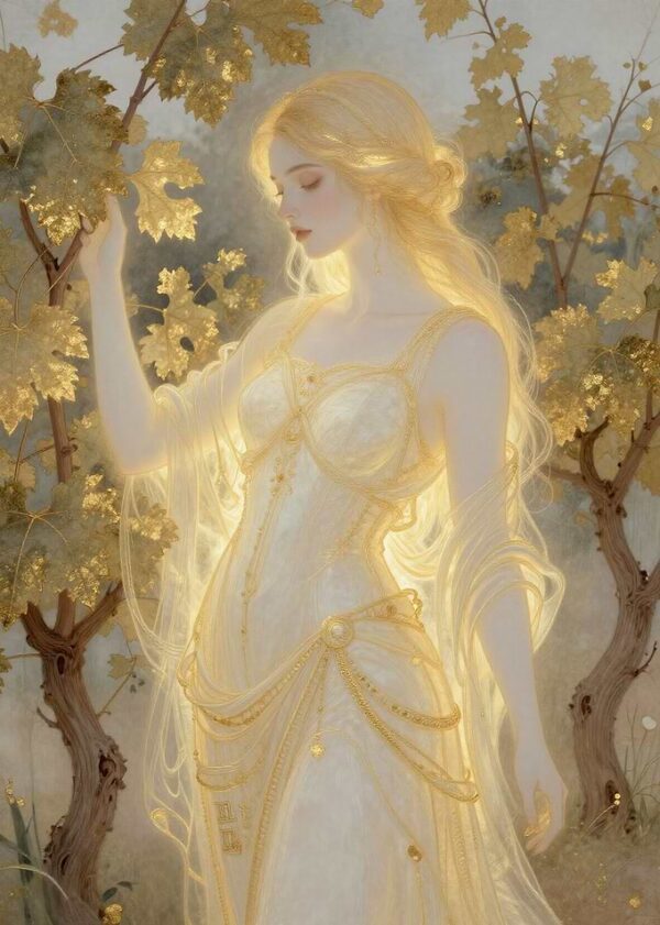 Ethereal Goddess in Golden Vineyard