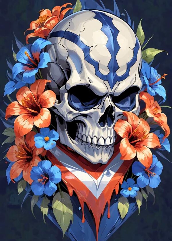 Skull with Flowers and Patriotic Design