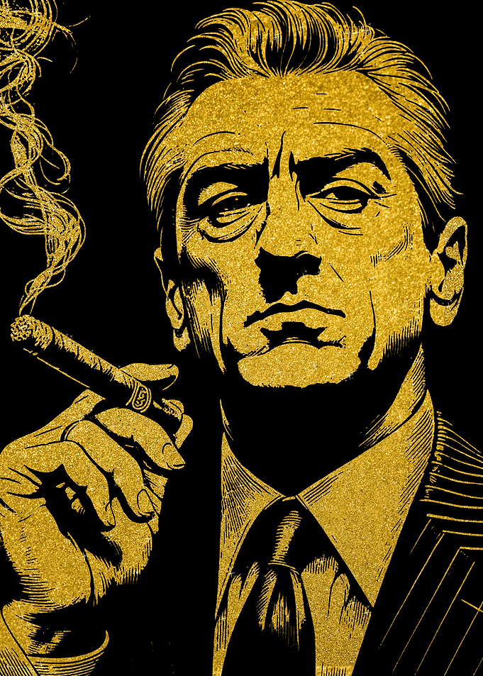 Golden Man Smoking Cigar Illustration