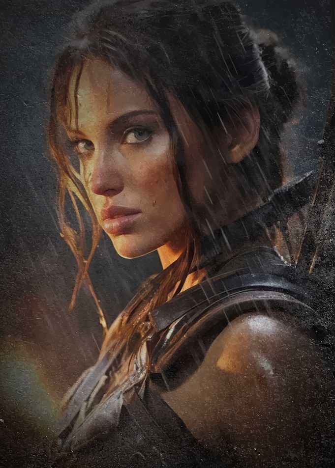 Determined Woman in Rain