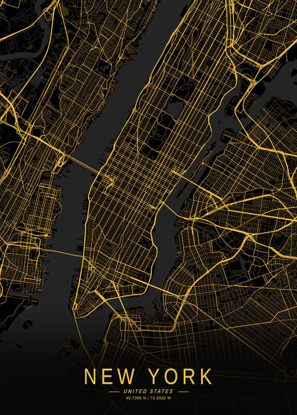 Golden New York City Map