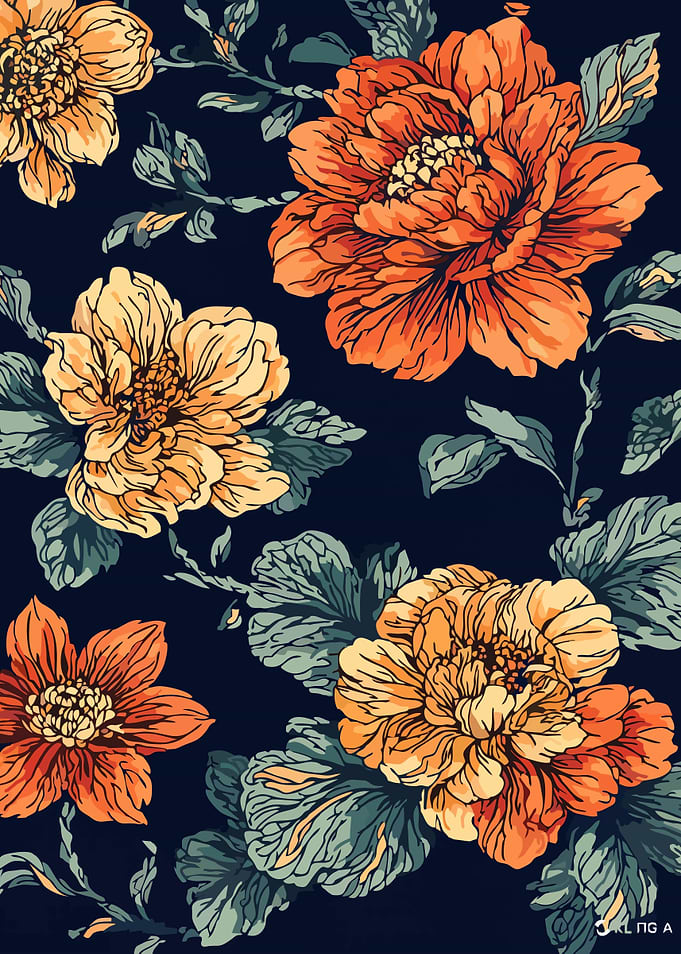 Floral Pattern with Orange and Yellow Flowers