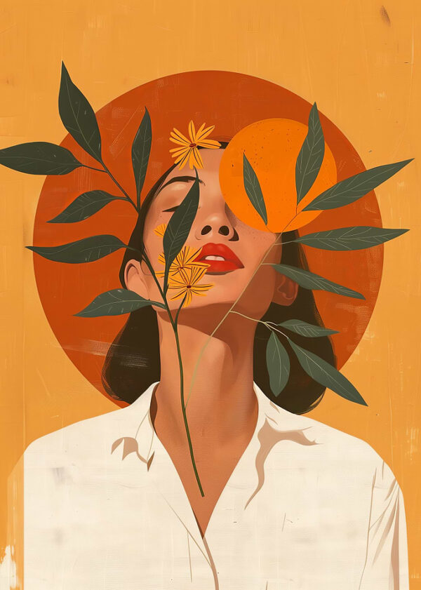 Woman with Flowers and Orange Illustration