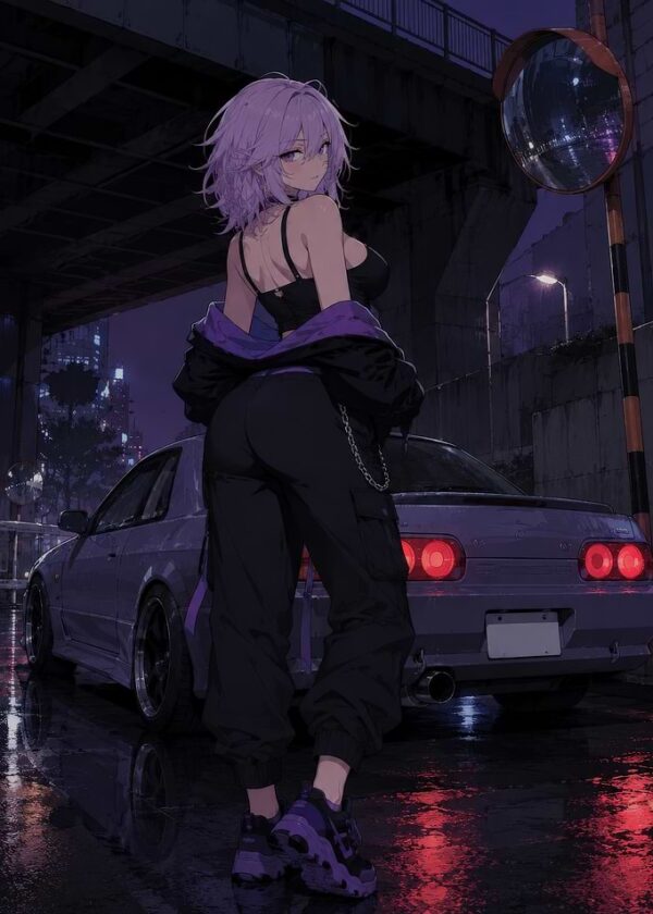 Anime Girl with Nissan Skyline R32