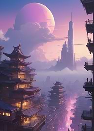 Anime Lo-Fi Landscape of Futuristic Asian Cityscape