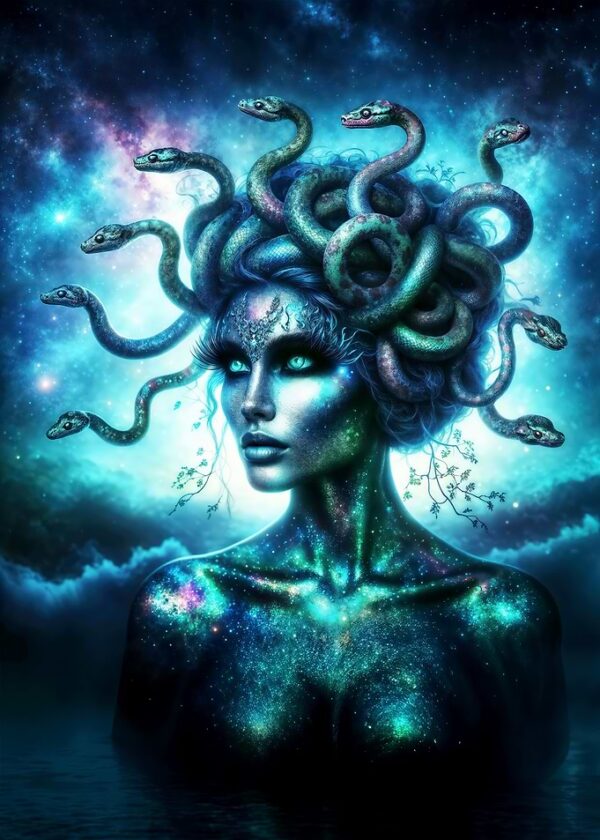 Medusa with snakes and galaxy skin