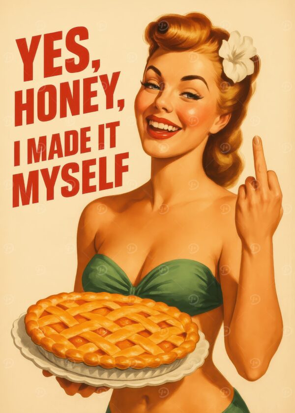 Retro Pin-Up Girl with Funny Kitchen