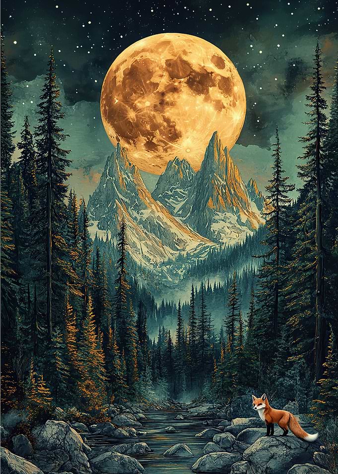 Fox Under Full Moon