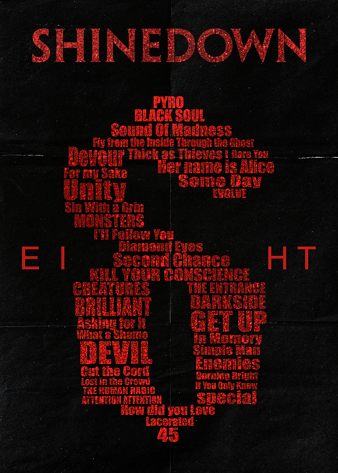 Shinedown Song Titles Typography Poster