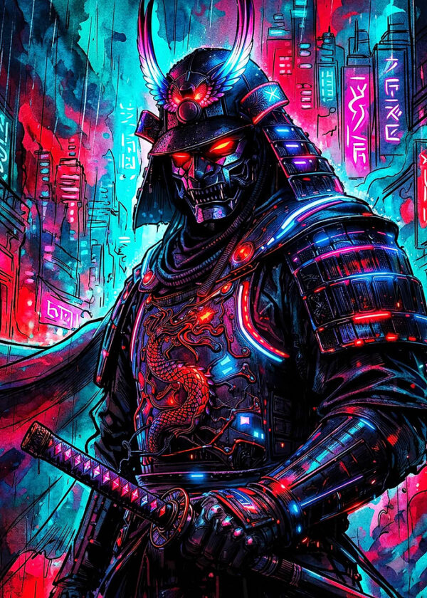 Cyber Samurai Neon Sci-Fi Art